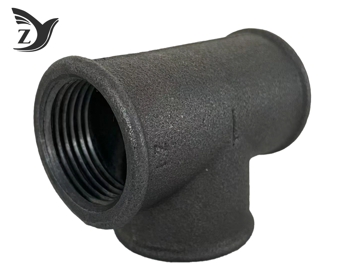 Black Round Face Straight Tee Pipe Fittings 3 Black Round Face Straight Tee Pipe Fittings 3